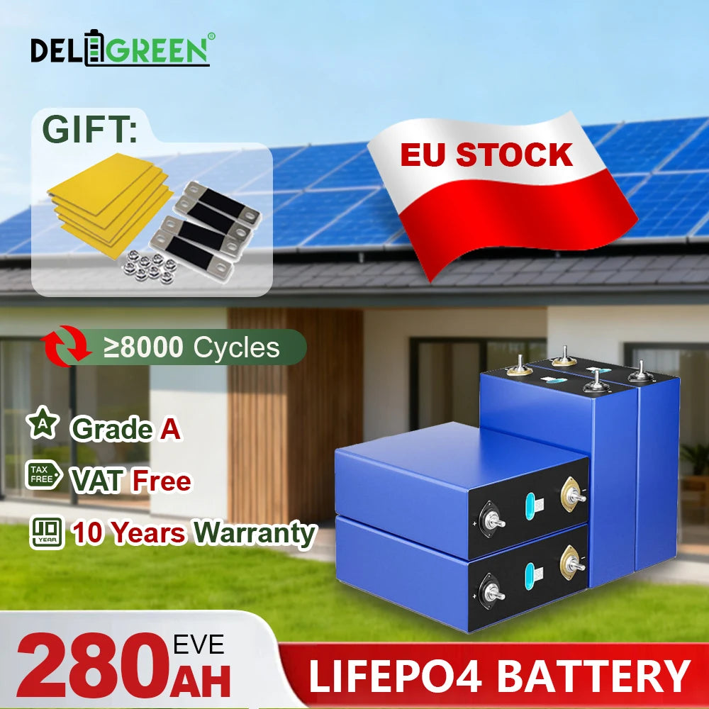 Grade A 3.2V EVE280AH Lifepo4 Battery LF280K Rechargeable Lithium Batteries DIY 12V 24V 48V for Solar Storage System RV Boat EV
