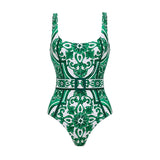 2024 Vintage Pattern Printed One Piece Swimsuit Swimwear Bikini Set Women Beachwear Clearance Wholesale