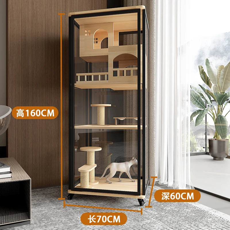 AA No panoramic cat villa household cat cage indoor solid wood balcony direct sales cat cage