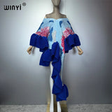WINYI Summer Pleated Elastic Irregular Dress for Woman Beach Cover Up Abaya Dubai Luxury Party Dresses Boho Evening Dress Luxury