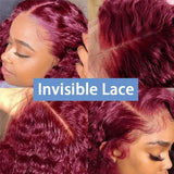 250% 13x4 HD Transparent 99J Burgundy Loose Wave Lace Front Wigs Deep