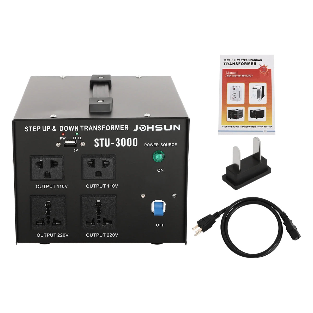 3000W Voltage Converter Transformer Power Converter Step Up/Step Down 110V to 220V 220V to 110V Heavy Duty 5V USB Port Black