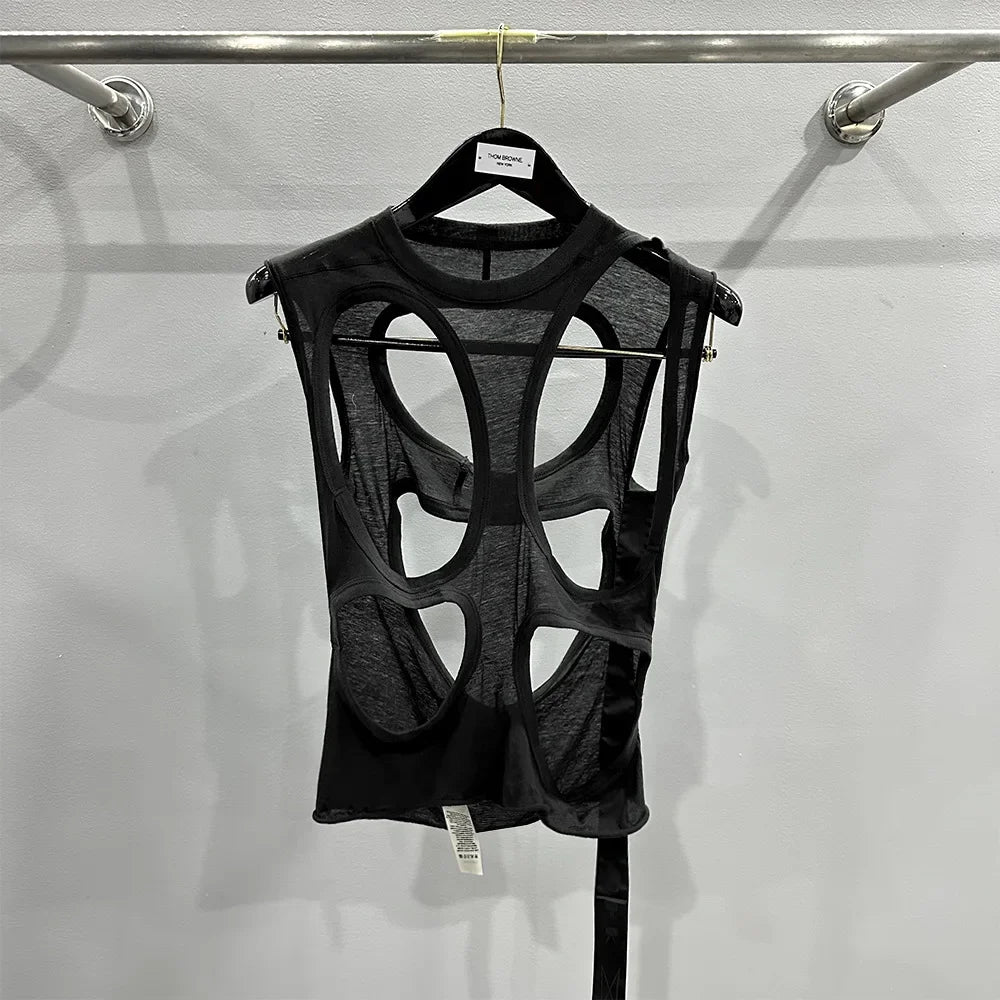 TIFICY High Street Cotton Hollow Out Tank Women's Style Personality Fashion Big Hole Design Outer Vest Top Tee Tanks Tshirt Tops