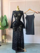 CM.YAYA Women Long Sleeve Stacked Mesh with Lining Bodycon Cocktail Long Dress 2025 Autumn Evening Birthday Sexy Party Dresses