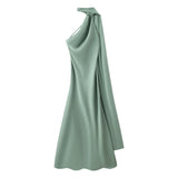 Elegant Satin Ribbons Halter Party Dress Women's Sexy Backless Off Shoulder Sleeveless Robes 2026 Summer New Lady Evening Gowns