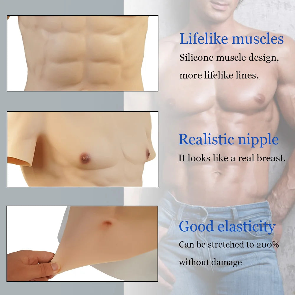 Silicone Muscle Chest Realistic Male Chest Vest Abdominal Muscle Simulation Skin Silicone Soft