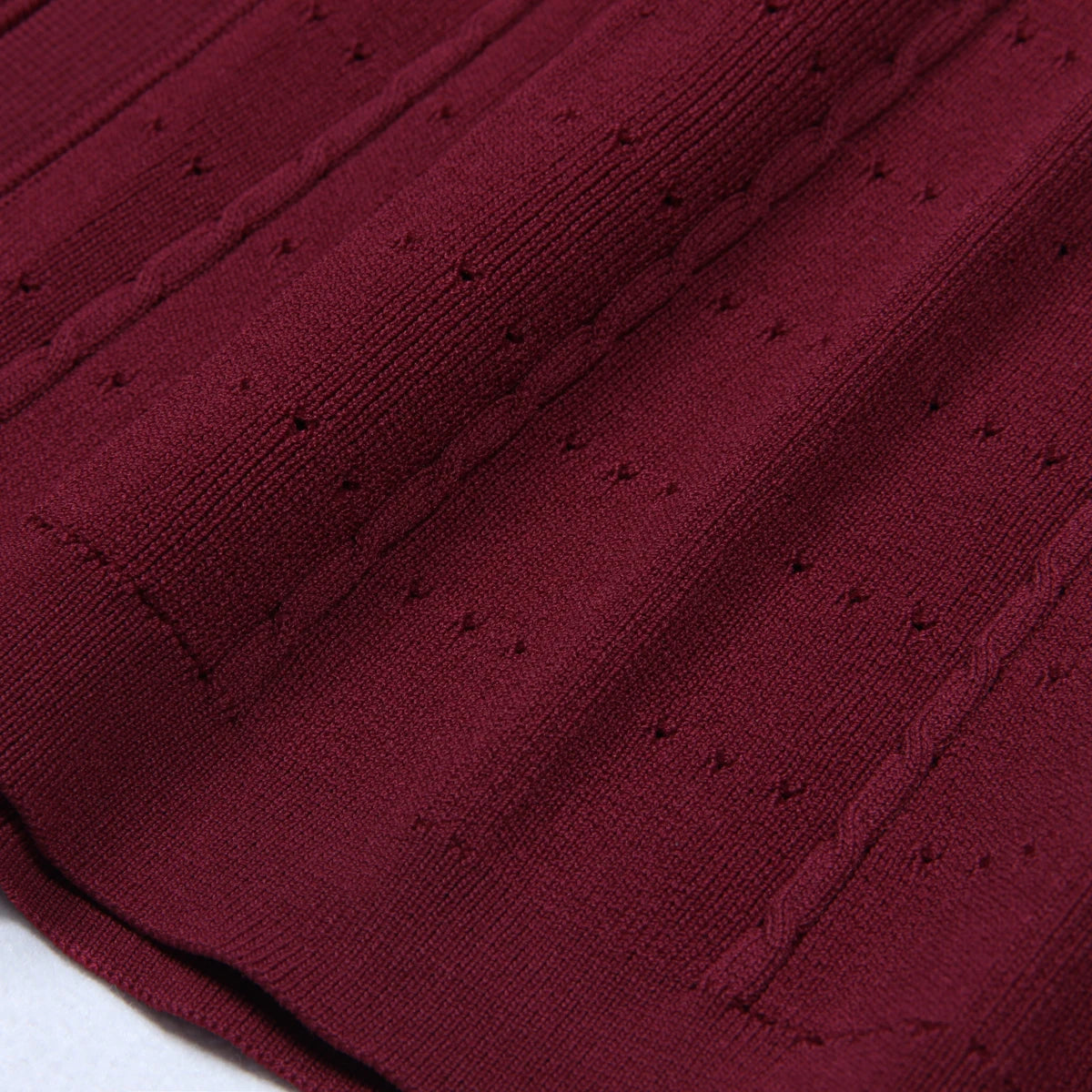 Three Colors High-quality New Elastic Knitted Fabric Hollowed Out Single Breasted Round Neck Long Sleeved Slim Fit Women Dress