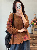 Amax LuluE 2026 Vintage Design Clothes Women Chinese Fashion Tshirts Loose Casual Floral Tops Ladies Classic Printed O Neck Tees