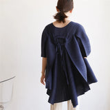 LANMREM Chic Summer New Pleated Women's T-shirt Loose-fitting Back Drawstring Design Irregular Mid Length Pullover Tops 2DB7256