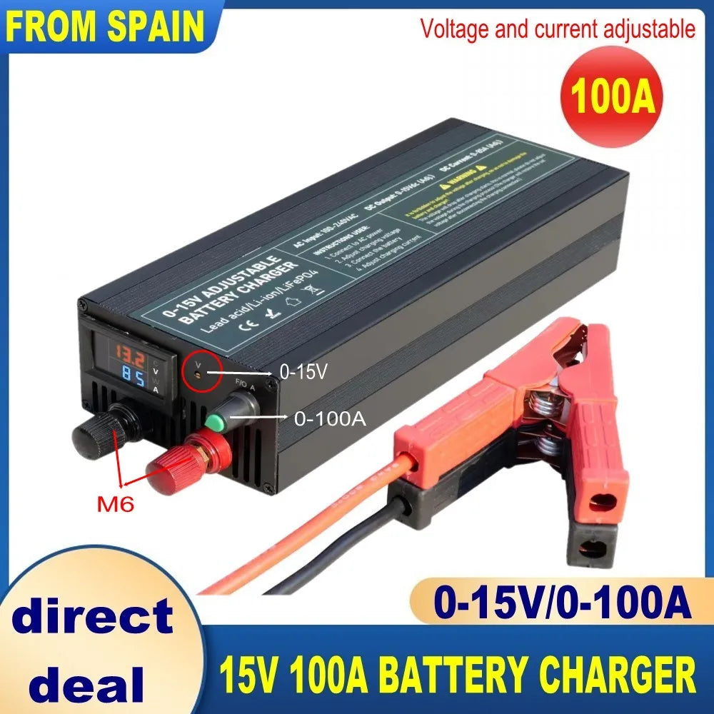 12v 100A 60a lithium Battery Charger 30A 20A 40A 50A Fast Charger with Adjustable Current 100V-240V for Lifepo4 Lithium Battery