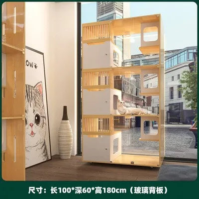 Cat cage villa solid wood foster cat breeding cage pet store window glass