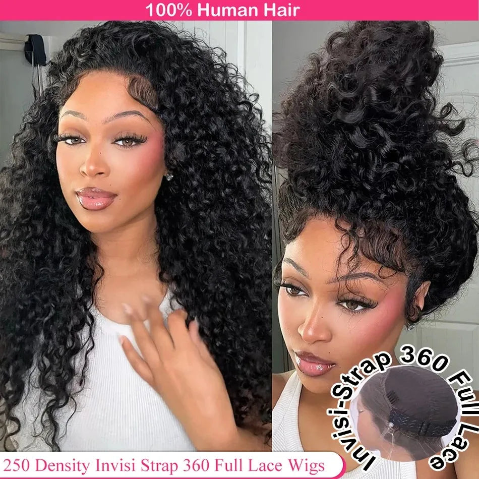 360 Full Lace Wig Human Hair Pre Plucked Hd 250 Density 360 Lace Front Wigs Deep Curly Wigs Human Hair Invisible Drawstring 40In