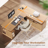 69 x 55 L-Shaped Electric Desk with 4 Drawers, Storage & Power Outlet, Oak Finish for Home Office