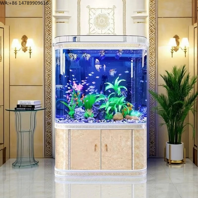 All-in-One AquariumStylish Double Rounded Corner Glass Bar Aquarium Perfect Eco-Aquarium Home Office Decoration Saltwater Freshw