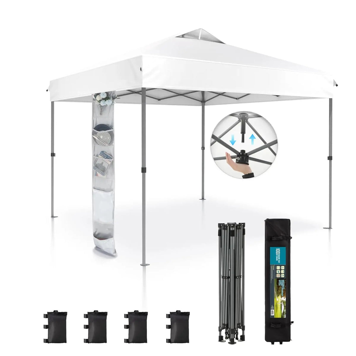 Canopy Tent Pop Up 10x10 ft, One Person Push Set Up Tent, Outdoor Canopies Shelter Heavy Duty Straight Legs, Customized