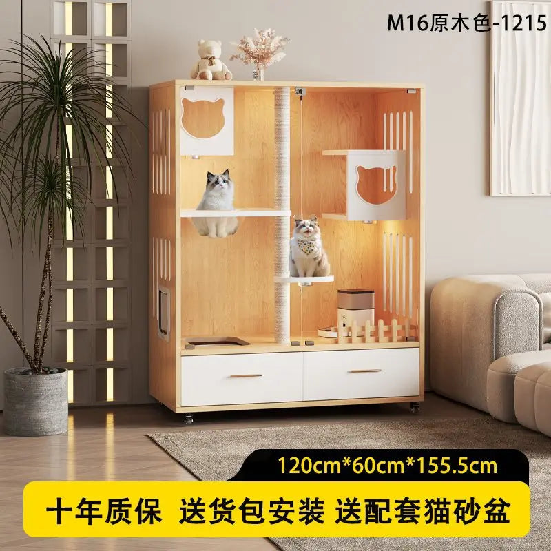 Cat nest cat villa solid wood household indoor litter box with toilet integrated cabinet luxury large cat house