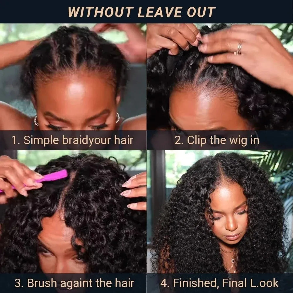 Deep Wave V Part Human Hair Wigs Black Wavy Upgrade U Part Human Hair Wig Brazilian Remy V Part Water Wave Wigs Full Machine Made Wig