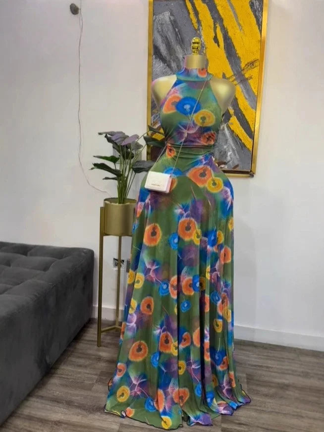 GLCMYAYA Women Printed Sleeveless with Sashes Fit and Flare A-line Maxi Dress 2026 Streetwear Beach Holiday Long Dresses Vestido