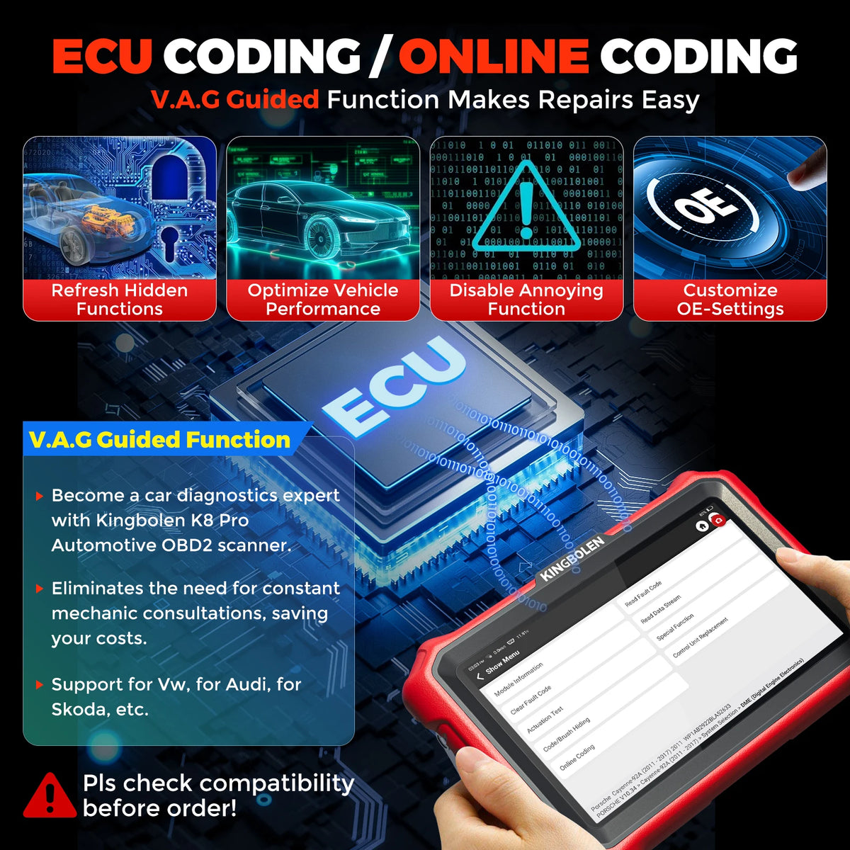 KINGBOLEN K8 PRO Bluetooth OBD2 Scanner ECU Coding Bidirectionnal 40+ Service CANFD DOIP FCA All System Car Diagnostic Tools