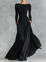 Long Sleeve Simple Holiday Party Dress Women Autumn Turtleneck Elegant Maxi Dress New Patchwork Slim Fit Ladies Dress Vestidos
