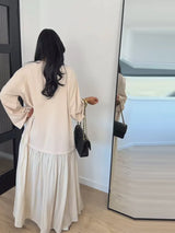 Oversized Flare-Sleeve Maxi Dress Crew-Neck Tiered Loose-Fit Spring Casual Long Dresses Flowy 2026 Summer All-match Solid Outfit