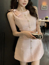 Ele Knot oulder Bared Vest Dr Small Size Luxury High Design Sensation Sle Ladylike Dr