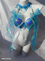 RM Handmade Mermaid Sequin Shell Bikini Top Bra Oceanarium Bar Table Performance Costume Fishtail Leather