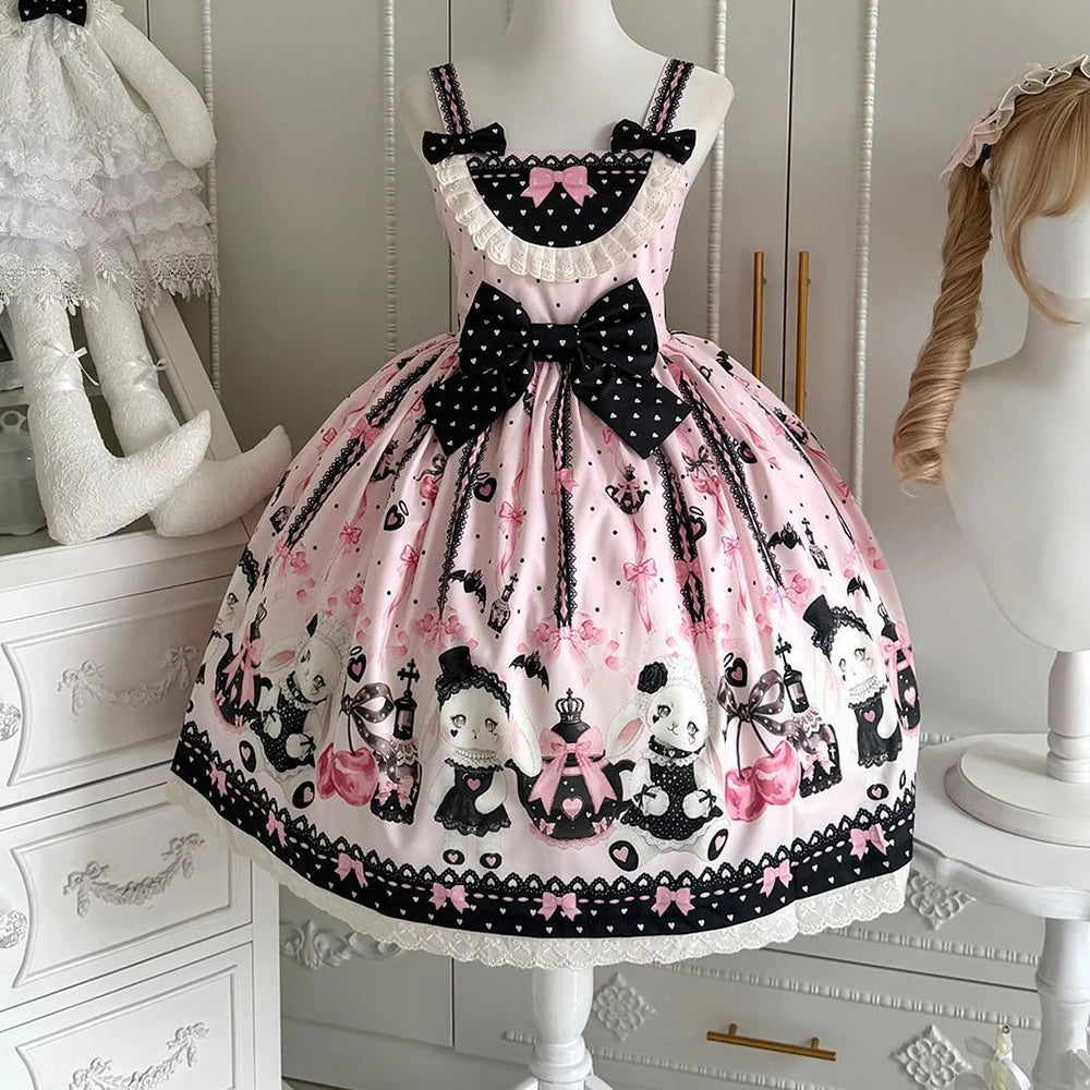 Sweetheart Lolita Sakura Rabbit Story full Lolita dress schoolgirl cute jsk summer dress women Slight Strech