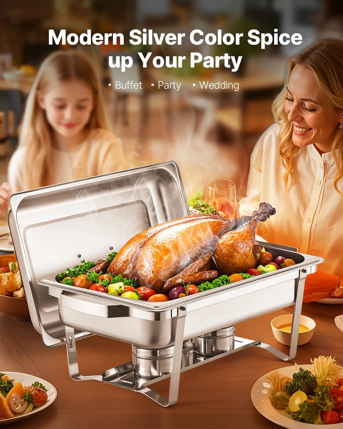 SucceBuy 8 Qt 4/6 Pack Chafing Dish Buffet Set Stainless Steel Chafer Rectangle Catering Warmer Server W/Lid Water Pan for Party