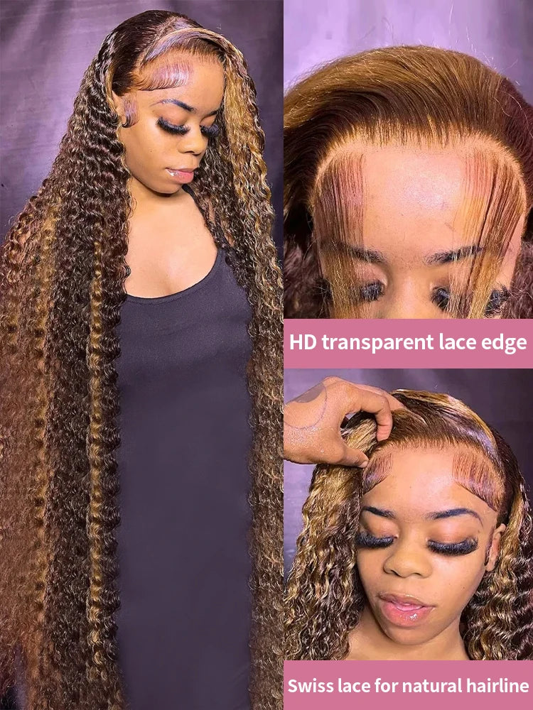 40 42 Inch Highlight Deep Wave 13x6 HD Lace Frontal Wig Human Hair Honey