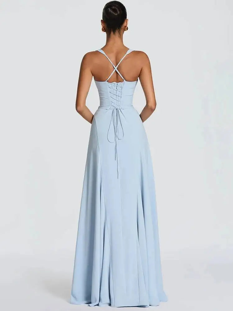 Mozision Off-shoulder Backless Sexy Maxi Dress Women Elegant Spaghetti Strap Sleeveless Bodycon Club Party Evening Dress Fashion