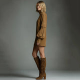 Autumn Retro Solid Suede Mini Short Dresses Sexy Turtleneck Slim Woman Pullover Dress Winter Long Sleeve Pockets Female Clothing
