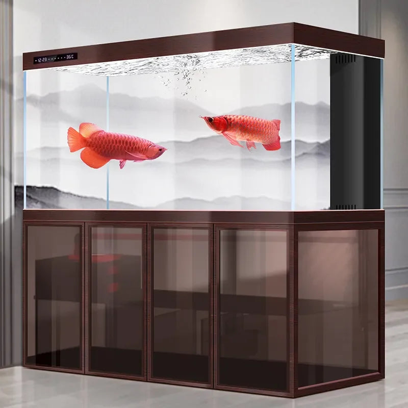 All-in-One AquariumUnder Cabinet Rectangular Living Room Home Office Ultra-clear Glass Screen Fish Tank Bottom Filter No WaterFi