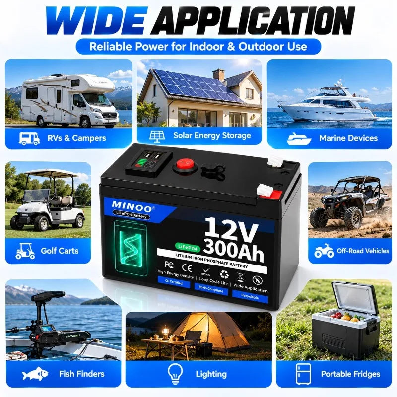 LIFEPO4 12V 21700 300AH Battery Is Integrated with BMS 200A for RV Solar External Rechargeable Network Lithium Iron Phosphate