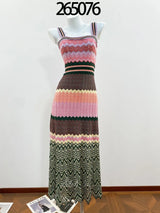 CHUJIE 2026 Summer Collection – French Vacation Style, Colorful Wave Knit Multi-Color Striped Slim-Fit Knit Camisole Dress