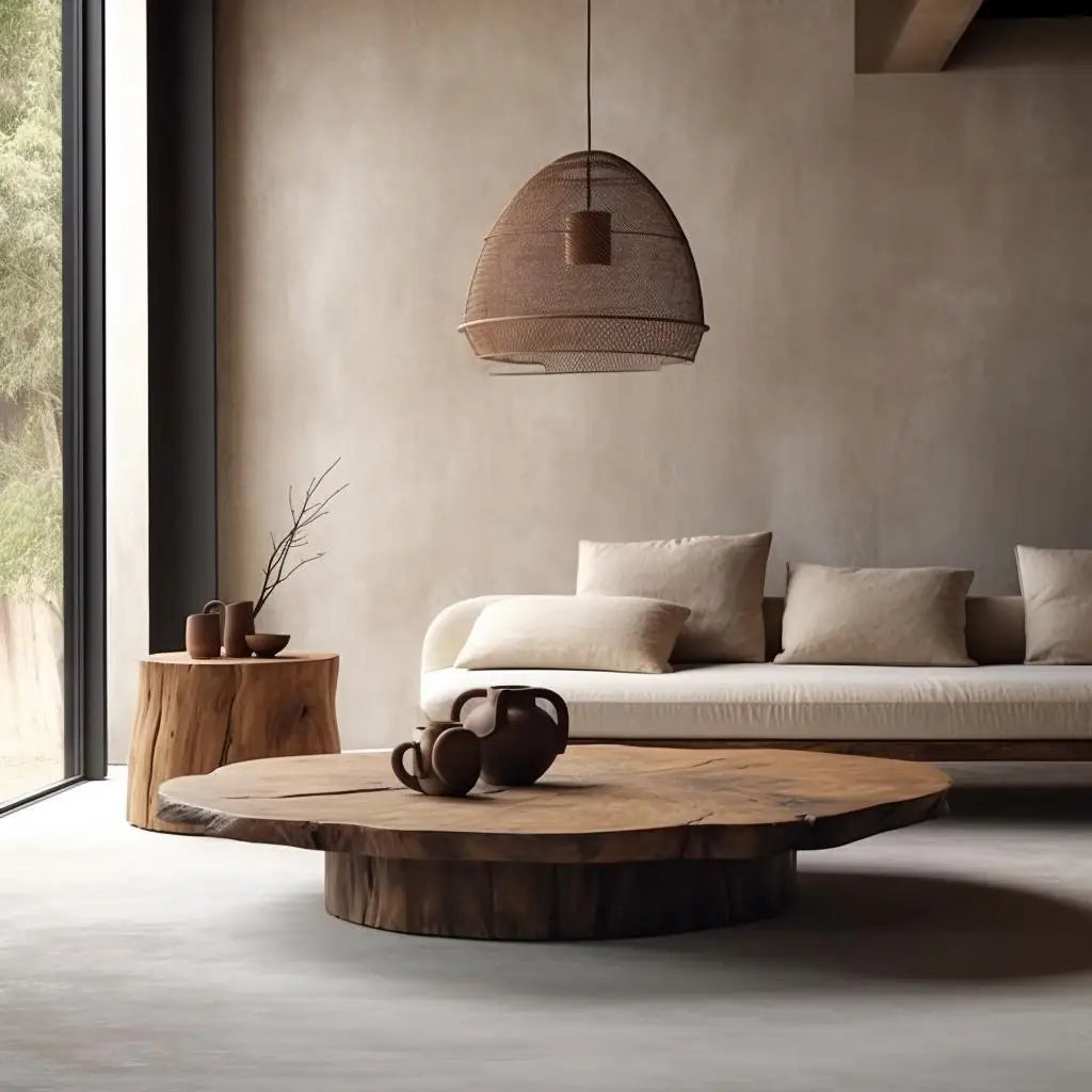 round coffee table medieval retro style old wood short coffee table simple modern coffee table atmosphere Japanes