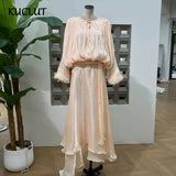 KUCLUT 2025 Autumn New Fashion Lace-Up Irregular Hem Long Sleeve Dresses For Women Elegant Evening Party Dress Female 1A265