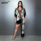 WINYI Women's Boho Maxi Kaftan Dress Africa Style Elegant Pleated Beach Cover-Up Elastic Luxury Party Evening Dubai Abaya
