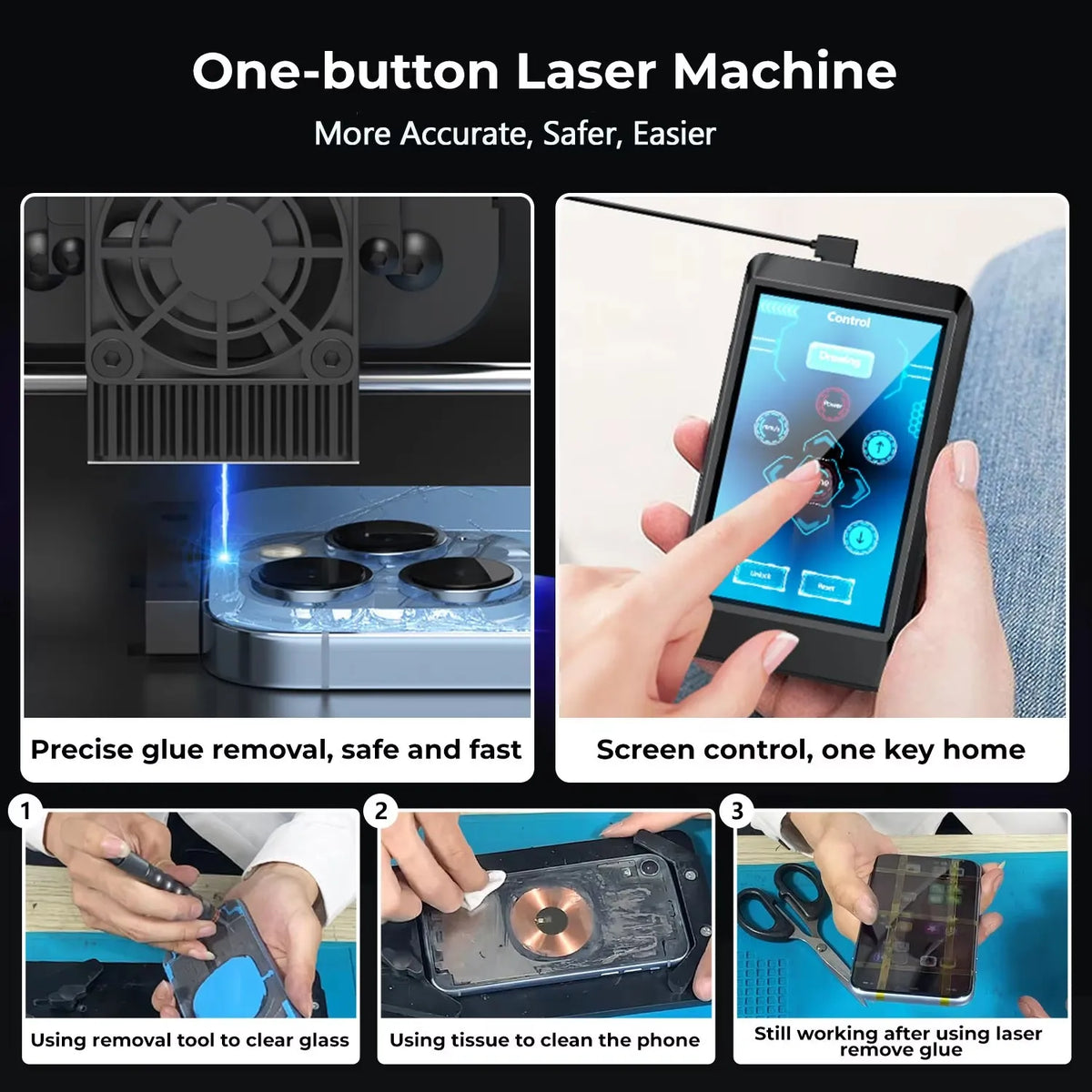 Back Glass Laser for iPhone 8-17 Series, Glue Removal Laser Engraving Seperator, w/Air Purifier&Cell Phone Repair Tool