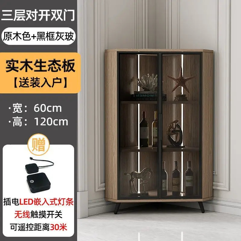 Corner Cabinet with Light Solid Wood Living Room Corner Corner Cabinet Display Bookcase Storage Triangle Cabinet Dining