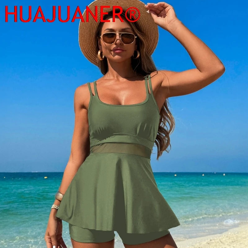 2026 Tankini Swimsuits for Women Bathing Suits with Shorts Modest Swim Dress Solid Swimwear Summer Beach Suit