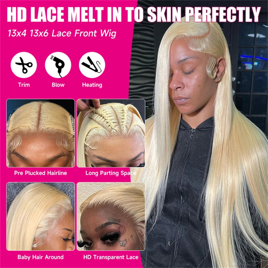 250% 300% Density 13x6 Hd Lace Frontal Wig Human Hair Pre Plucked Remy Brazilian Straight 613 Honey Blonde 13x4 Lace Front Wigs
