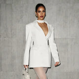 2025 New Waist Cinching Mini Dress Women Fashion Full Sleeve Deep V-neck Double Breasted Short Dresses Lady Party Street Gown