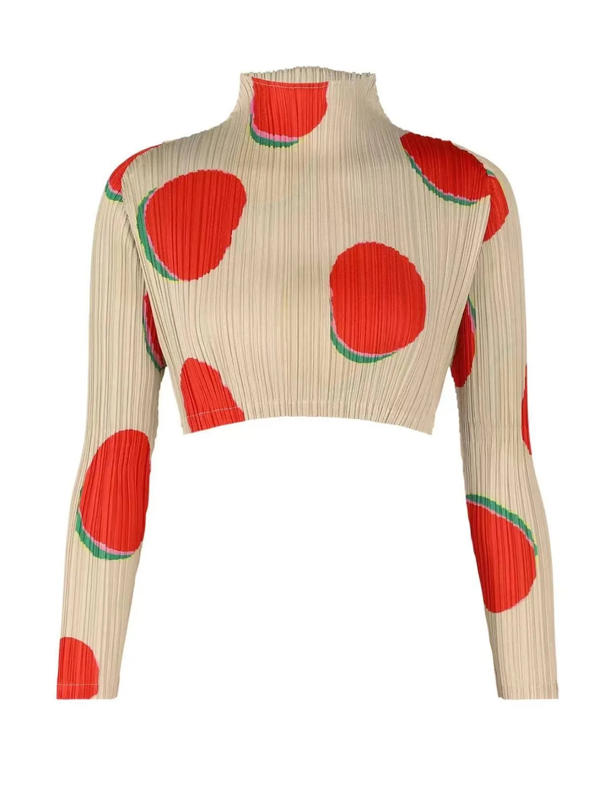 Miyake Fold 2024 Spring New Short Top Design Sense Niche With Long-sleeved T-shirt
