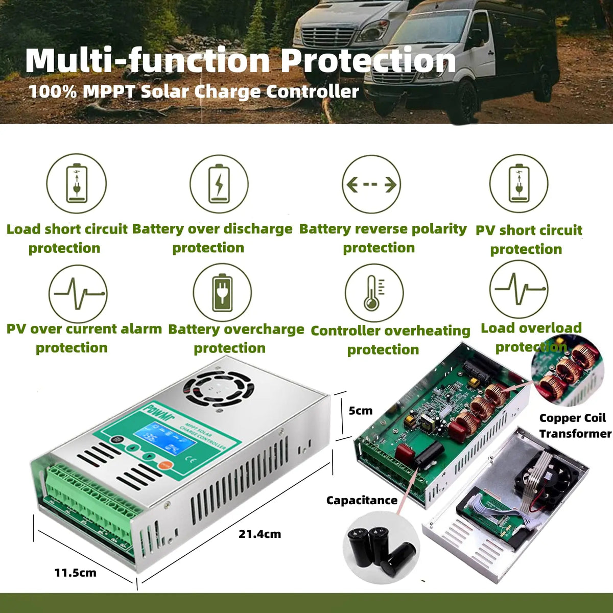 PowMr MPPT 60A Solar Charge Controller Discharge Backlight 12V 24V 36V 48V Auto for Vented Sealed Gel Nicd Li Solar Cells Panel