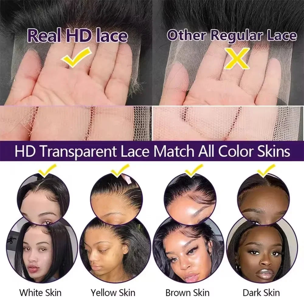 220% Hd Transparent 360 Full Lace Front Wig 40 Inch Pre Plucked Brazilian 13x6 Hd Lace Frontal Wig Bone Straight Human Hair Wigs
