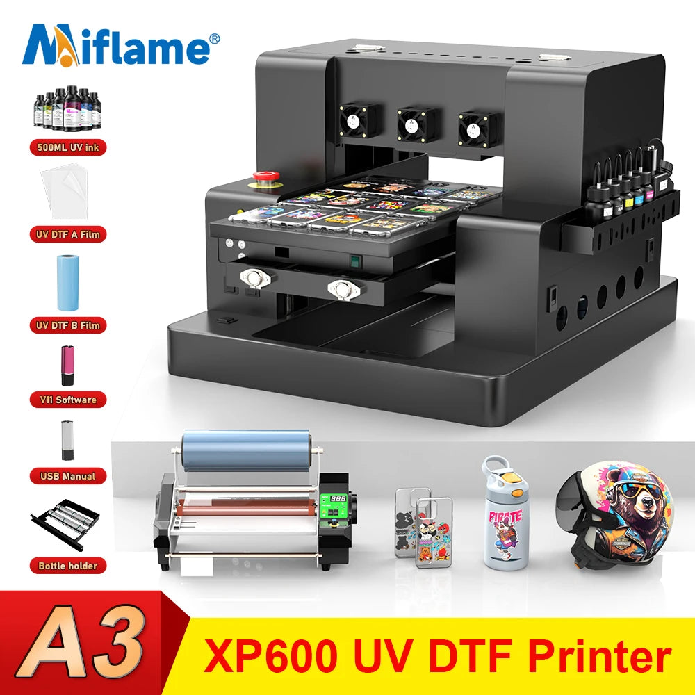 A3 UV Printer XP600 UV Flatbed Printing Machine A3 UV DTF Printer For Pen Bottle Wood UV Flatbed Printer A3 UV DTF Sticker Print