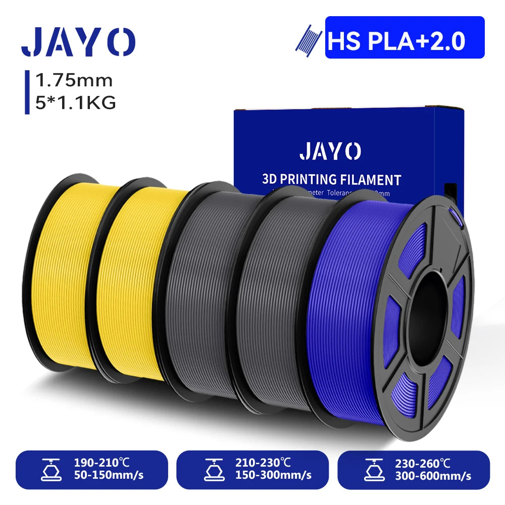 JAYO 3D PETG/PLA/PLA PLUS Filament 1.75mm PLA Filament 5 Rolls For Bambu FDM 3D Printer Neatly Wound 3D Printing Material for 3d