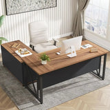 L-Shaped Executive Desk with Storage, 63 and 47, Brown and Black Office Furniture