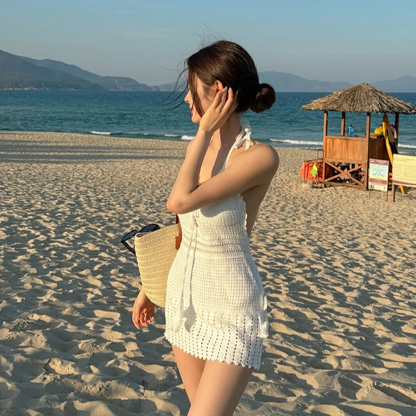2026 New Sexy Hollow out Lace Bikini Women's Waist Slimming Vacation Swimsuit V-Neckline Strapless Two-Piece Swimwear